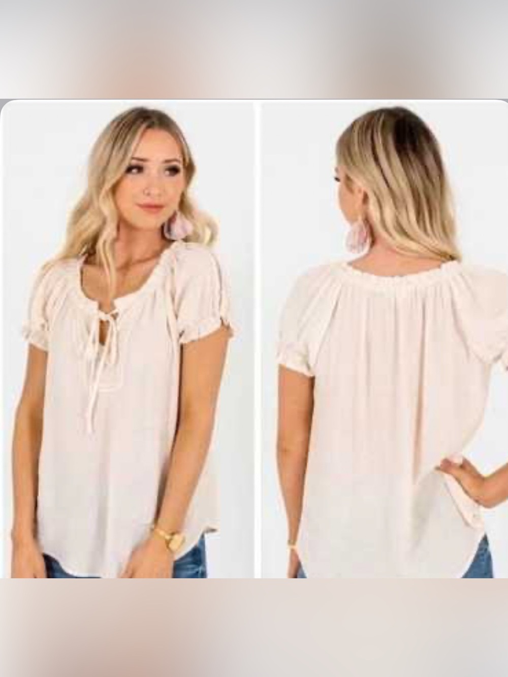 Flower & Feather‎ Peasant Blouse with Tie Neck boho-style  top